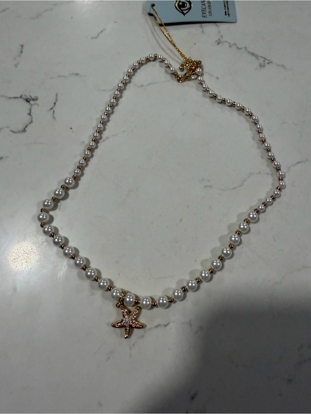 eye candy White Pearl Necklace with Gold Starfish Charm